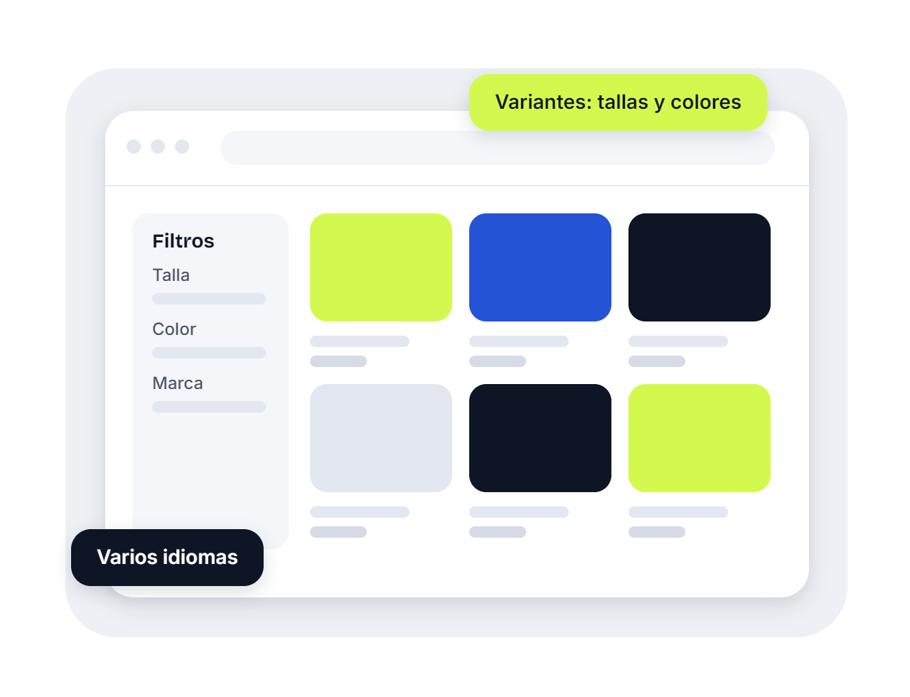 Ilustración de un catálogo PrestaShop con variantes y filtros